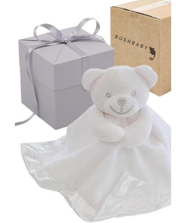 BUSHBABY Unisex Baby Comfort Blanket Gift Set - Plush Teddy Soft Toy in White Cube Box 10cm - Perfect 1st Birthday or Newborn Present - Buy Online on GoSupps.com