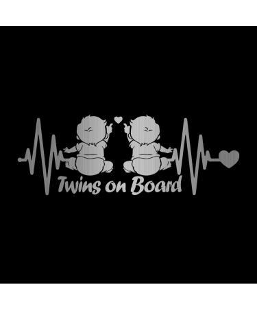 Heartbeat Twins on Board Vinyl Stickers | Fun Baby Car Window Safety Sign | Silver Truck & Bumper Stickers - Buy Online on GoSupps.com