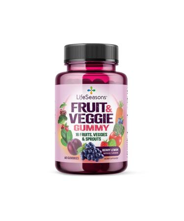 LifeSeasons Fruit & Veggie Gummy Supplement - 16 Fruits Vegetables & Sprouts - Vitamins Minerals & Antioxidants - Nutritional Support for Immunity & Wellness - 3X More Potent - 60 Gummies 60 Count (Pack of 1)