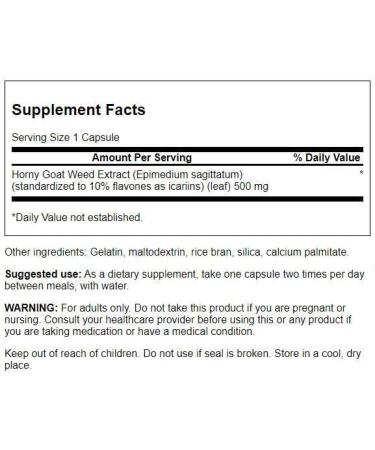 Swanson Horny Goat Weed Extract 500mg - 120 Capsules - Buy Online on GoSupps.com