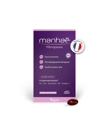 Vitavea Manha Menopause Dietary Supplement without Hormones Comfort & Well-Being During Menopause Folic Acid Omega 3 Zinc Iron 90 Capsules 3 Months Made in France