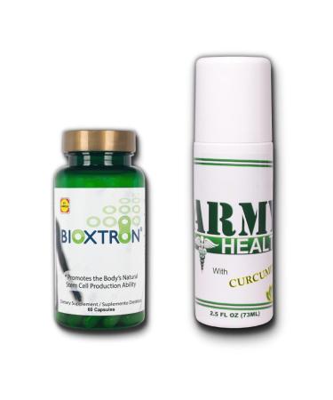 Bioxtron Natural AFA Stem Cell Supplement-60 Capsules + 1 Army Health Roll On 100% Natural Curcumin - Regenerate Tissue and Cells - Fight Pain Joint Pain Muscle Pain Fatigue - Migraine