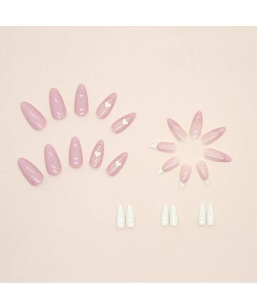 Justotry 24 Pcs Stiletto Heart Peach Pink Short False Nails with Nail Glue - Almond Medium Press On Nails for Women's Nail Art - Buy Online on GoSupps.com