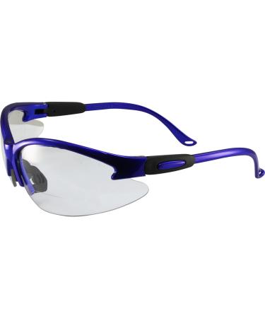 Global Vision Contender Bifocal Safety Glasses for Men or Women Blue Frame with Clear Lens ANSI Z87+ 1.0 to 2.5 2.00