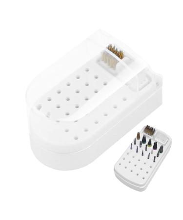 Nail Drill Bits Organizer 2 in 1 Nail Drill Bit Set & Holder - Anti-Splash Nail Bit Case 2 Brushes Included for Home Salon Use