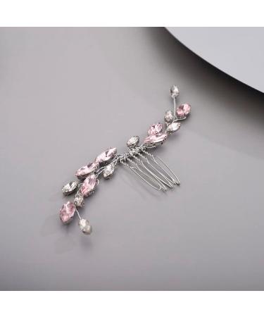 Chargances Bridal Rhinestone Hair Comb Wedding Pink Crystal Hair Vine Comb Vintage Handmade Hair Accessories for Bridesmaid Prom Flower Girls (Pink) - Buy Online on GoSupps.com