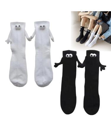 ROJADA Magnetic Hand Holding Socks Funny Magnetic Suction 3D Doll Couple Socks Mid Tube Novelty Socks Funny Gifts for Couples Lovers Friends and Parents (C)
