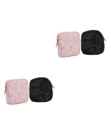 DOITOOL 4 Pcs Sanitary Napkin Storage Bag Large Capacity Makeup Bag Portable Makeup Bag Travel Bag Organizer Tampons Collect Bags Tampon Purses Period Kit Cotton Linen Small Period Bag Black Pinkx2pcs 11x11x3cmx2pcs