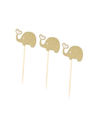 COHEALI 3pcs Glitter Cupcake Toppers Baby Shower Cupcake Picks Fruit Cocktail Picks Appetizers Dessert Topper Wedding Elephant Cupcake Toppers Jungle Animal Toppers Rod Paper Cup Golden medium