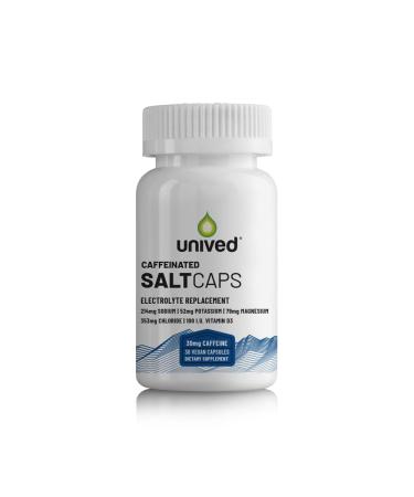Unived Salt Capsules with 30mg Caffeine & Vitamin D3 | Salt Capsules with Electrolytes for Running Endurance Sports Nutrition Running Supplements | 30 Count Electrolyte Capsules