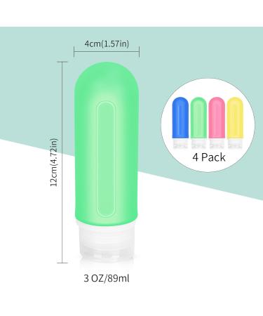 Skycase Travel Bottles for Toiletries - 4 PCS Leak Proof 3 oz Silicone Bags - Refillable Liquid Accessories for Shampoo & Conditioner - Yellow Blue Pink Green - Buy Online on GoSupps.com