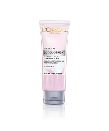 L'Oreal Paris Glycolic Bright Daily Foaming Face Cleanser 100ml | Glycolic Acid Face Wash for Dull Skin | Daily Glowing Facial Cleanser