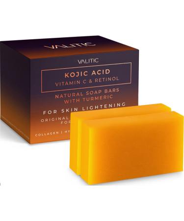 Valitic Kojic Acid Vitamin C and Retinol Soap Bars with Turmeric for Skin Lightening - Original Japanese Complex for Dark Spots Infused with Collagen, Hyaluronic Acid, and Vitamin E (2 Pack)