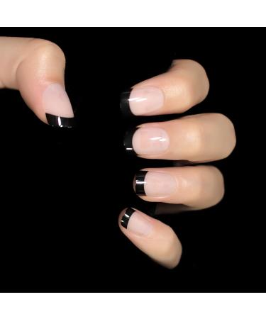 Black Lace French Tip Artificial Nails - 24 Medium-Short Reusable Gel Acrylic Manicure for DIY Style - Buy Online on GoSupps.com