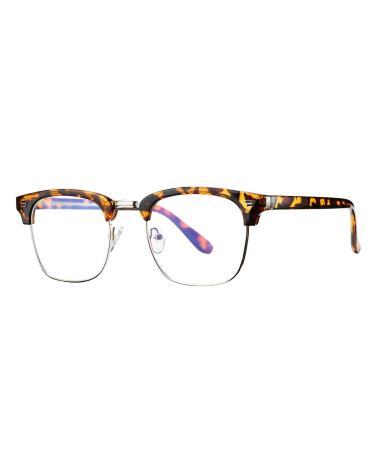 COASION Blue Light Blocking Glasses Semi-Rimless Clear Lens Computer Game Eyeglasses Eyewear Frame Tortoise/Gold 50 Millimeters