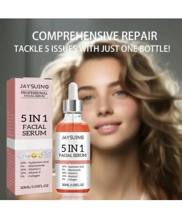 JAYSUING Collagen serum 5in1 facial treatment with hyaluronic acid collagen niacinamide vitamins C and E porereducing hydration formula suitable for all skin types nonirritating alcoholfree - Buy Online on GoSupps.com