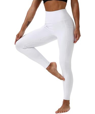HOTSTUDIO White X-Large Yoga Pants with Pockets | High Waisted Workout Leggings for Women | Tummy Control Athletic Gym Leggings - Buy Online on GoSupps.com