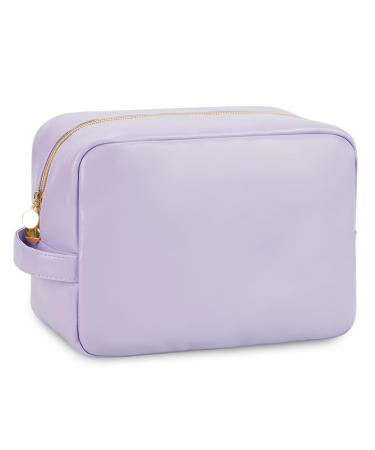 Wandering Nature Large Makeup Bag Toiletries Bag for Women Travel Cosmetic Bag with Handle and Slip-in Pockets Eco Vegan Leather Purple (Patent Pending) Purple L