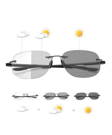 YIMI Photochromic Bifocal Reading Glasses for Men Women UV Sun Readers Computer Anti Blue Light Far and Near Dual Use Glasses Black 2.0 x