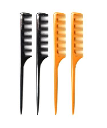 LUXXII (4 Pack) 9.25 Sturdy Rat Tail Comb Fine-tooth Hair Comb with Thin and Long Handle (Black and Brown)