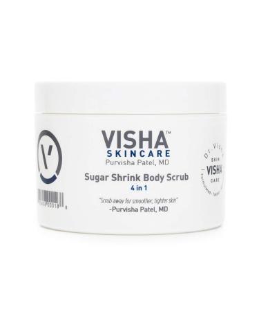 Visha Skincare 4 in 1 Sugar Shrink Body Scrub Multi-tasking Exfoliating All Over Body Scrub for Smooth and Soft Skin Helps Reduce the Appearance of Cellulite Shrinks and Tightens 10oz