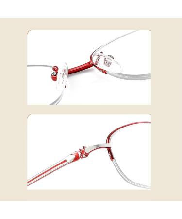 Half-Frame Alloy Reading Glasses for Women - Lightweight Blue Light Blocking Computer Readers 2.0x in Red - Buy Online on GoSupps.com