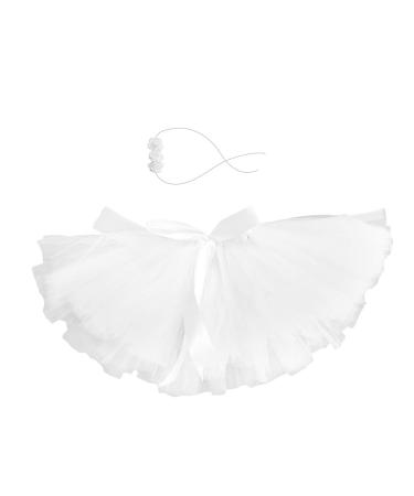 Amosfun Infant Tutu Skirt Baby Tutu Skirt Baby Newborn Apparel Photography Prop Dress Up with Floral Headband for Baby Girls Toddlers (White) 17.5x12x0.1cm White