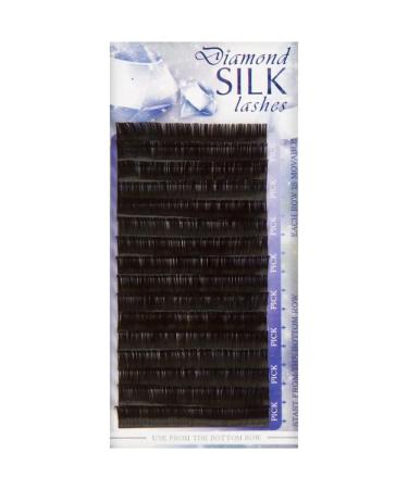 Diamond Silk Eyelash Extensions | Single Strand on the Tray | Soft Flexible Synthetic Mink | Approx 4000 Lashes per Tray | B Curl 0.15mm Thickness | 8 to 15mm Length Options | Black 14mm 0.25mm