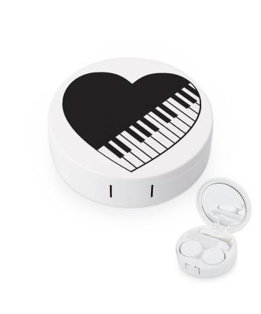 Piano Keys Heart Round Case For Contact Lens Kit Storage Box with Mirror Printed