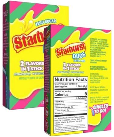 Star-burst Drink Mix 2Flavors in 1Stick Strawberry Watermelon & Blue Raspberry Lemon & Fruit Punch Singles to go Zero Sugar Juice Drink Mix Low Calorie Drinks 3 Boxes w/ 6 Packets Each (Pack of 3) - Buy Online on GoSupps.com