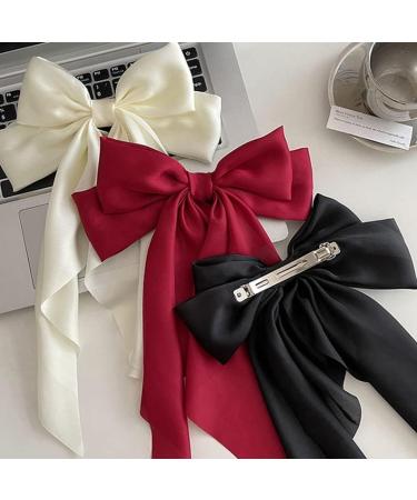 3PCS Large Satin Ribbon Bow Hair Clips Set - Vintage Style Hair Barrettes for Girls & Ladies - Buy Online on GoSupps.com