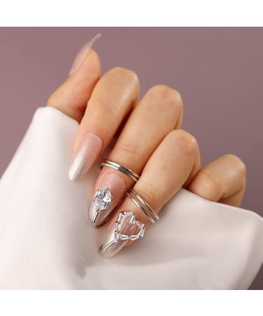 Rumtock Vintage Crystal Nail Protecting Silver Ring Nail Art Ladies Jewelry Finger Tip Manicure Ring for Women Girls Silver-1