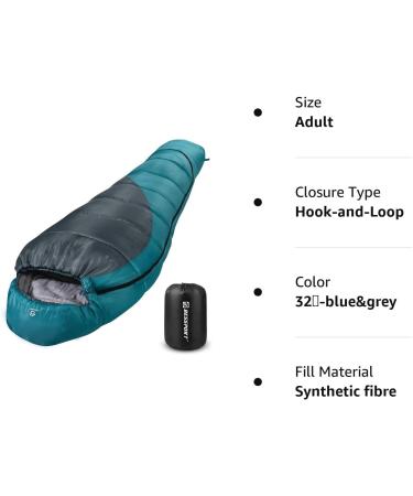 Bessport Mummy Sleeping Bag | 3-4 Season Extreme Cold Weather Adult Sleeping Bag | Ideal for Hiking, Travel, Outdoor Activities | Washable | 32-blue&grey - Buy Online on GoSupps.com