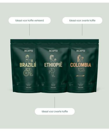 Incapto Best Sellers Package Specialty Coffee Beans Origin Colombia Brazil and Ethiopia Specialty Coffee +80 points SCA 3 Packages of 500g - Buy Online on GoSupps.com