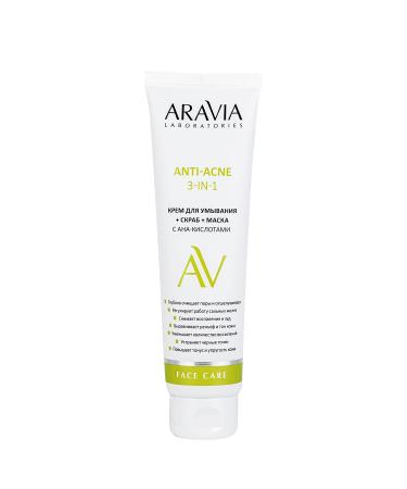 ARAVIA 3-in-1 Anti-Acne Washing Cream Scrub & Mask with AHA Acids - 100 ml | International Shipping Available - Buy Online on GoSupps.com