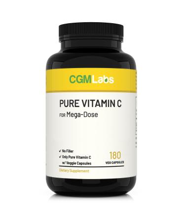 Mega Dose Pure Vitamin C 1000 mg 180 Easy-to-Swallow Veg Capsules by CGM Labs