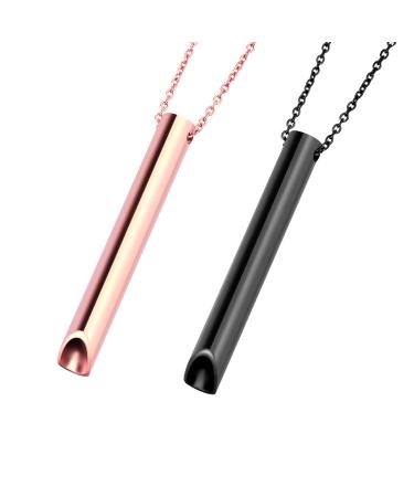Mayoii Breathing Necklace Relieve Stress Anxiety Necklace for Women Men Anxiety Necklace Breathing for Stress Relief Clam Down Breathing Exercises (Black+Rose Gold)