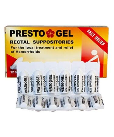 Presto Gel - Natural Hemorrhoid Rectal Suppositories - Rapid Hemorrhoid Treatment and Relief from Itching, Swelling, Burning and Discomfort - Pack of 12