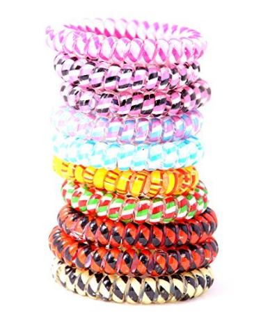 Set of 10 hair ties colorful (plastic spiral) telephone cable elastic hair accessory hair jewelry colorful striped (10 pack)