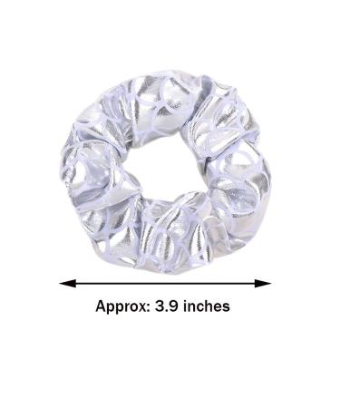 Set of 12 Glitter Metallic Mermaid Hair Scrunchies for Cheerleaders - Silver - Buy Online on GoSupps.com