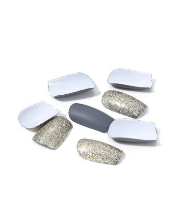Vatocu Square Matt Artificial Nails - Gray Glitter Short French Stick-On Nails for Women & Girls - 24 Pieces - Buy Online on GoSupps.com