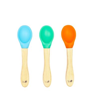 Wild & Stone | Bamboo Baby Weaning Spoon | Silicone Baby Spoon | Soft Infant Spoons | Flexible Baby Spoons (Blue Green Orange)