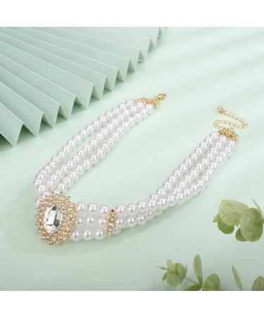Vintage 1920s Pearl Necklace with Crystal Beads - Bridal Multi Layer Jewelry for Women & Girls - Buy Online on GoSupps.com