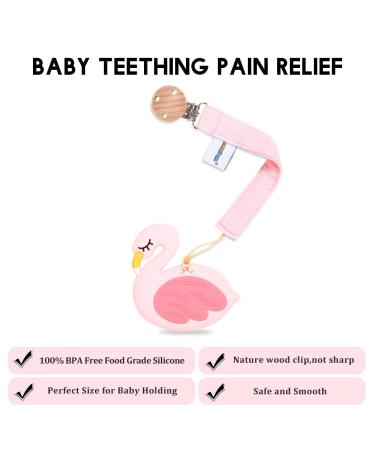 Silicone Teether Toy Set for 3 Months+ Boys and Girls - BPA Free, Freezer Safe - Pink Flamingo Design - Buy Online on GoSupps.com