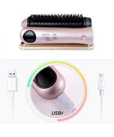 Ceramic Curler Brush USB Rechargeable Mini Travel Curling Wand Curler Adjustable Temperature Portable Straighteners Brush for Short and Long Hair - Buy Online on GoSupps.com