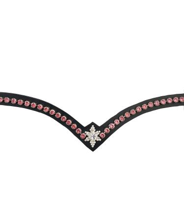 Leone Equipment Browband Horse Glitter in Gift Box (Cob/Thoroughbred Pink Stones/Black Leather)