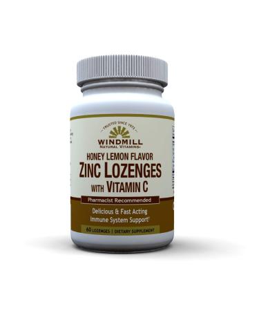 Windmill Health Products Natural Vitamins Zinc Lozenges with Vitamin C Honey Lemon Flavor Immune System Support Provides Antioxidant Support Delicious & Fast Acting 60 Lozenges 60 Servings.