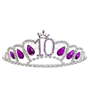 FRCOLOR 10th Birthday Crown Birthday Rhinestone Crown Purple Crystal Birthday Tiara Headband for Girls