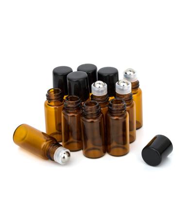 3ml Roller Bottles 12Pack Amber Thick Glass Essential Oil Roller Bottles Stainless Steel Roller Ball with 2 Droppers Brown 3ml-12pack