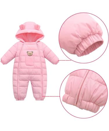 JiAmy Baby Snowsuit Hooded Romper | Cartoon Bear Winter Outfit | Pink | 6-12 Months - Buy Online on GoSupps.com